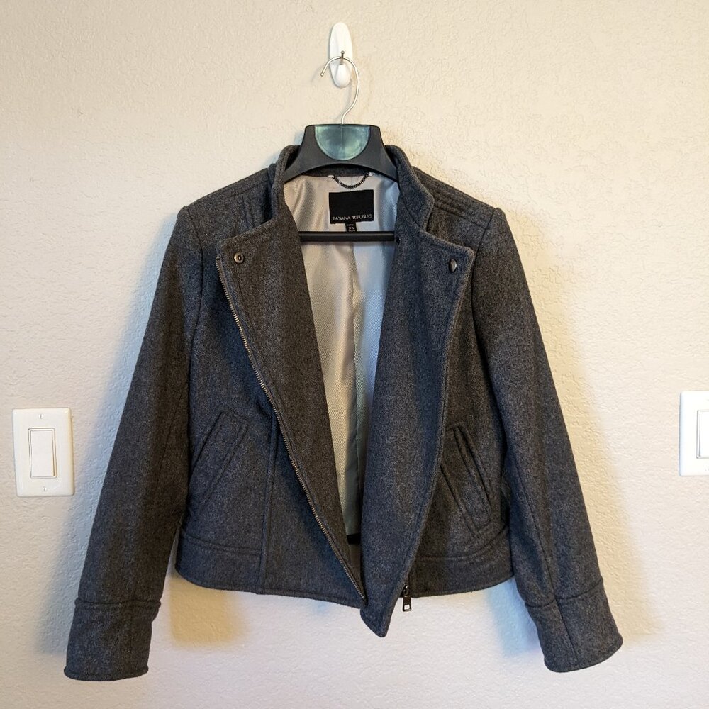 Banana Republic Mario Bellucci Italian Melton Wool-Blend Moto Jacket (PETITE)